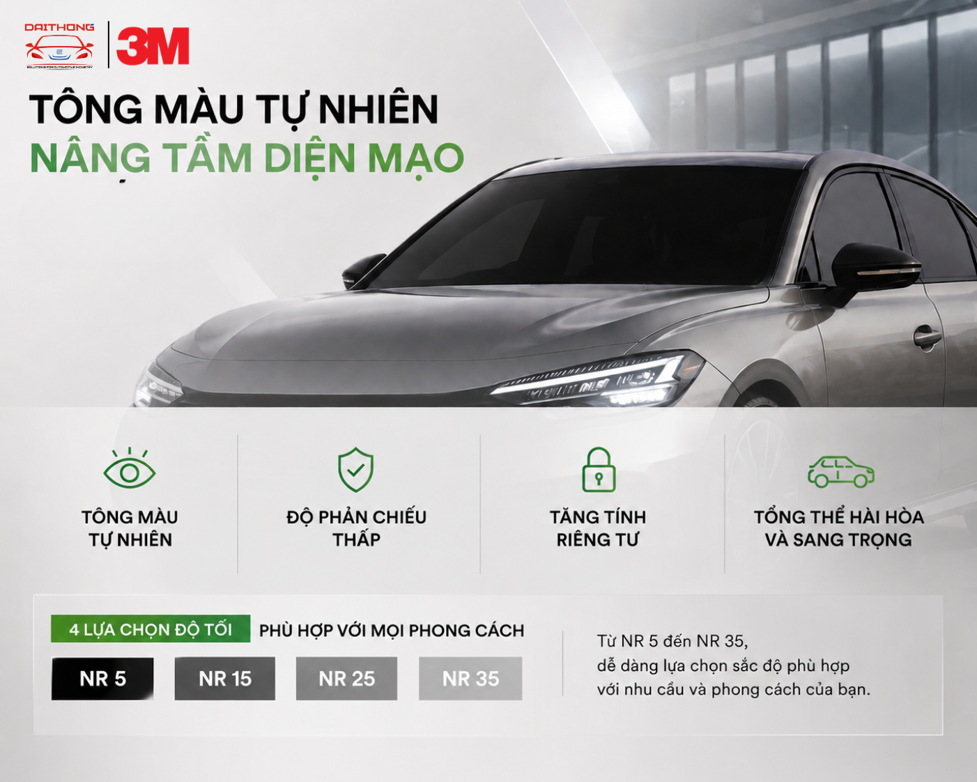 Phim cách nhiệt Cermamic NR với tông màu tự nhiên